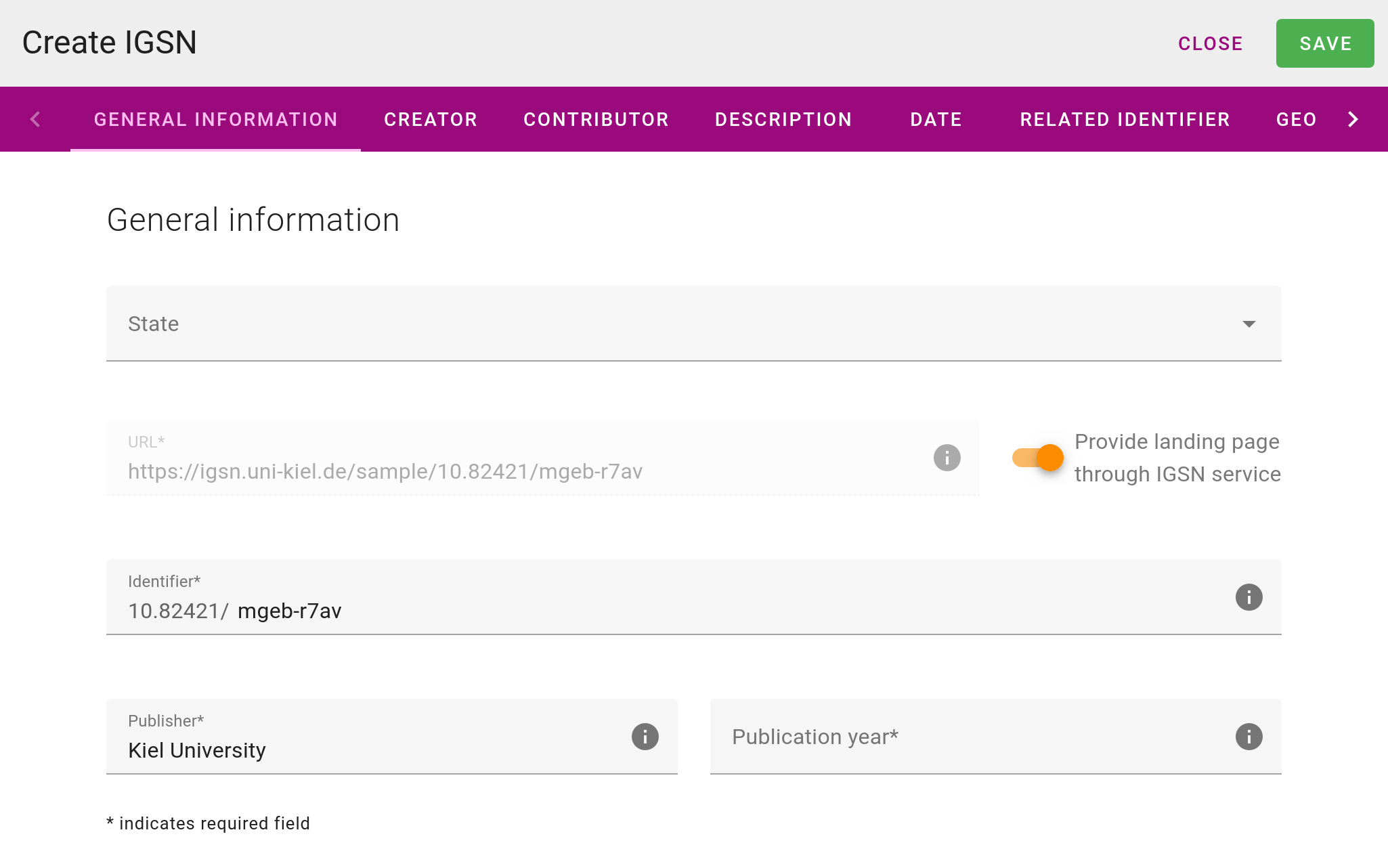 IGSN metadata form.