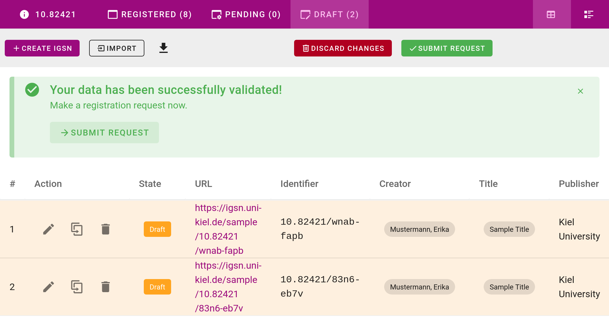 IGSN metadata form is valid.