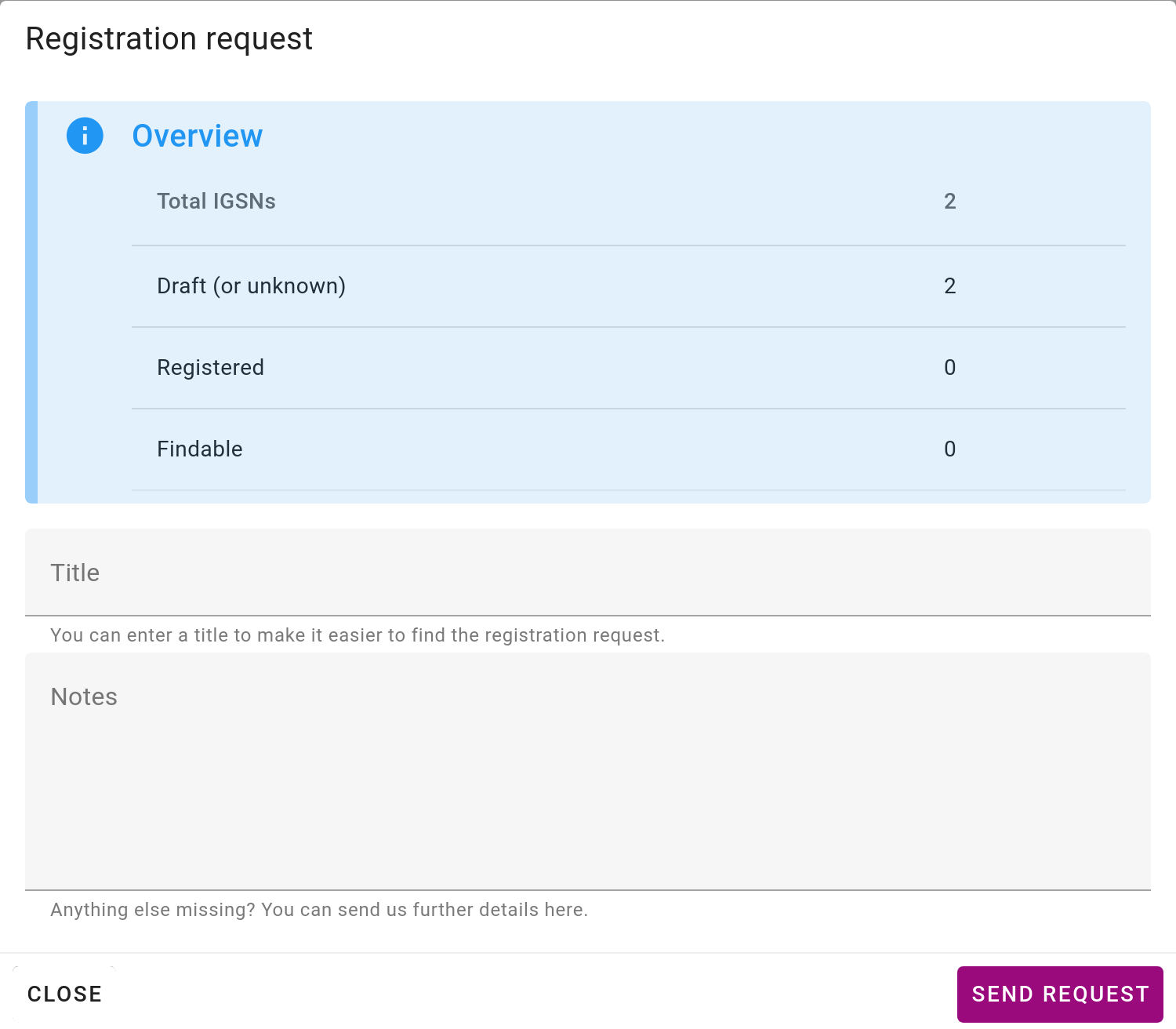 IGSN registration request submission form.